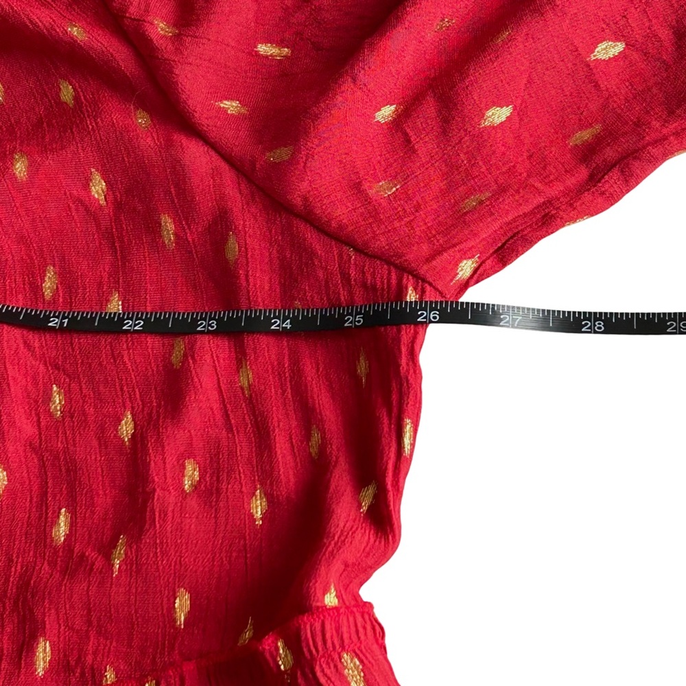 Cato Boho Flowy Peasant Bell Sleeve Blouse - 18/20W - Crimson Red, Gold - Picture 10 of 12
